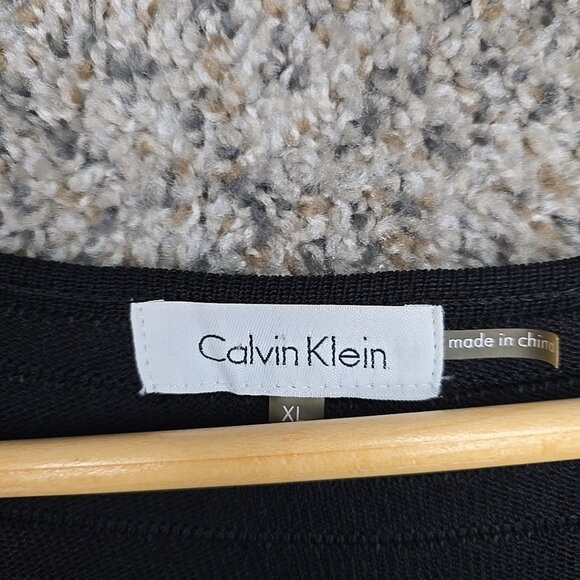 Calvin Klein Top Womens XL Black Textured V Neck Hi Low Blouse Neck Tie Ladies - Picture 6 of 7